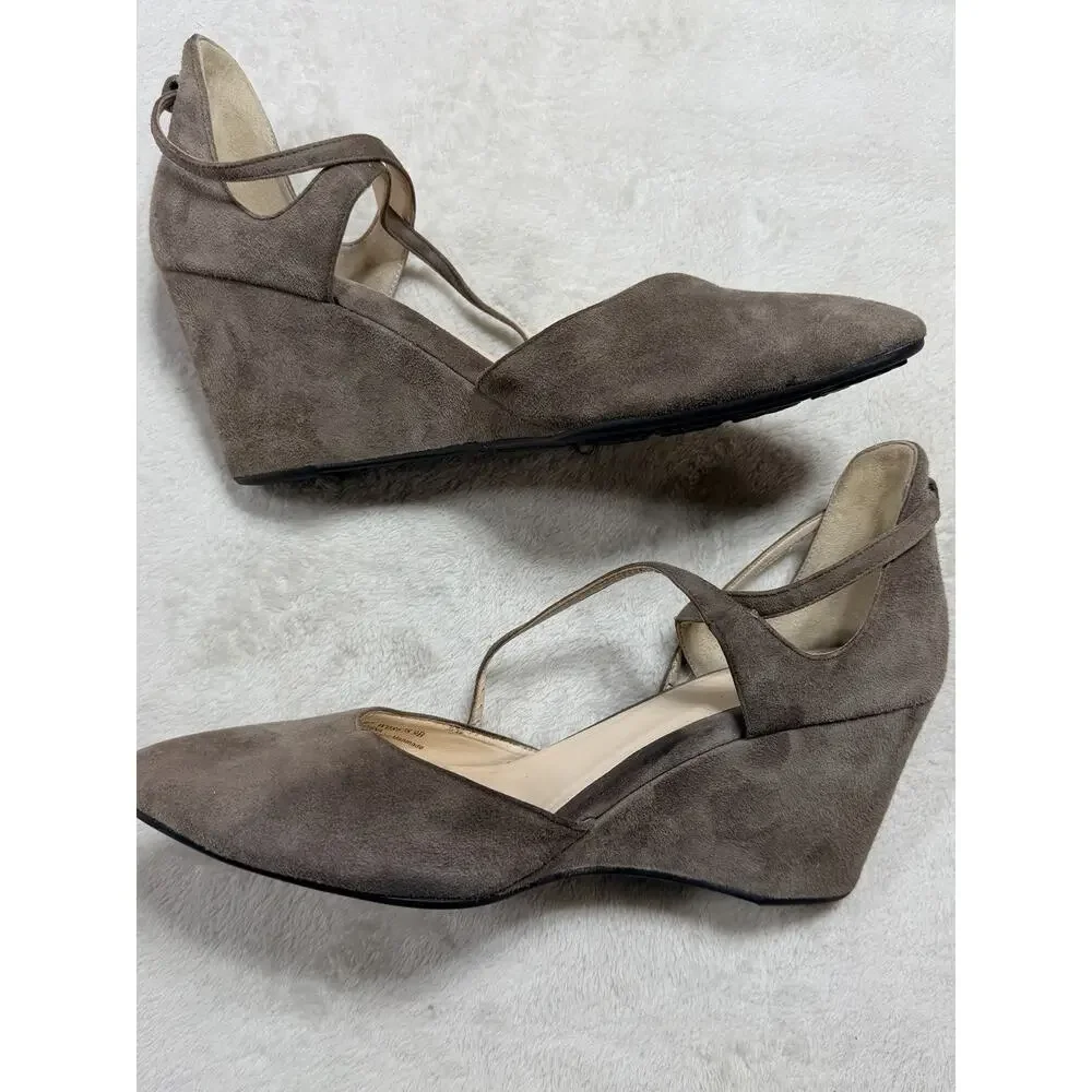 Cole Haan Grand OS Suede Wedge Pumps Taupe Gray Strappy Shoes Women Size 9B